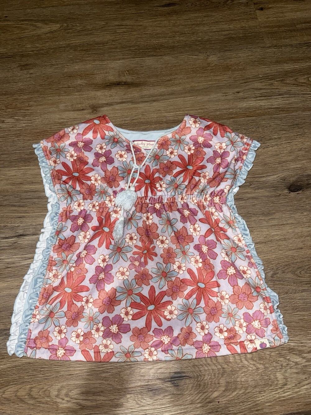 Cheeky Plum Girls Fleece Poncho/ Swimsuit Coverup Floral Ruffle Size 4/5T Tassel
